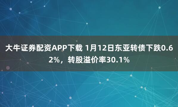 大牛证券配资APP下载 1月12日东亚转债下跌0.62%，转股溢价率30.1%